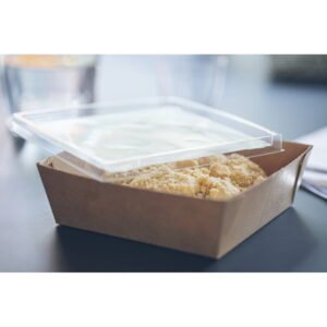 Brown portable container 15 x 15 x 5.5 cm with its transparent lid