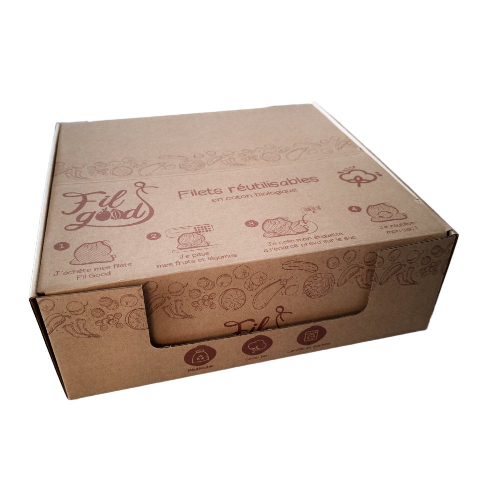 Boîte prêt à vendre de 15 packs de 3 filets en coton biologique