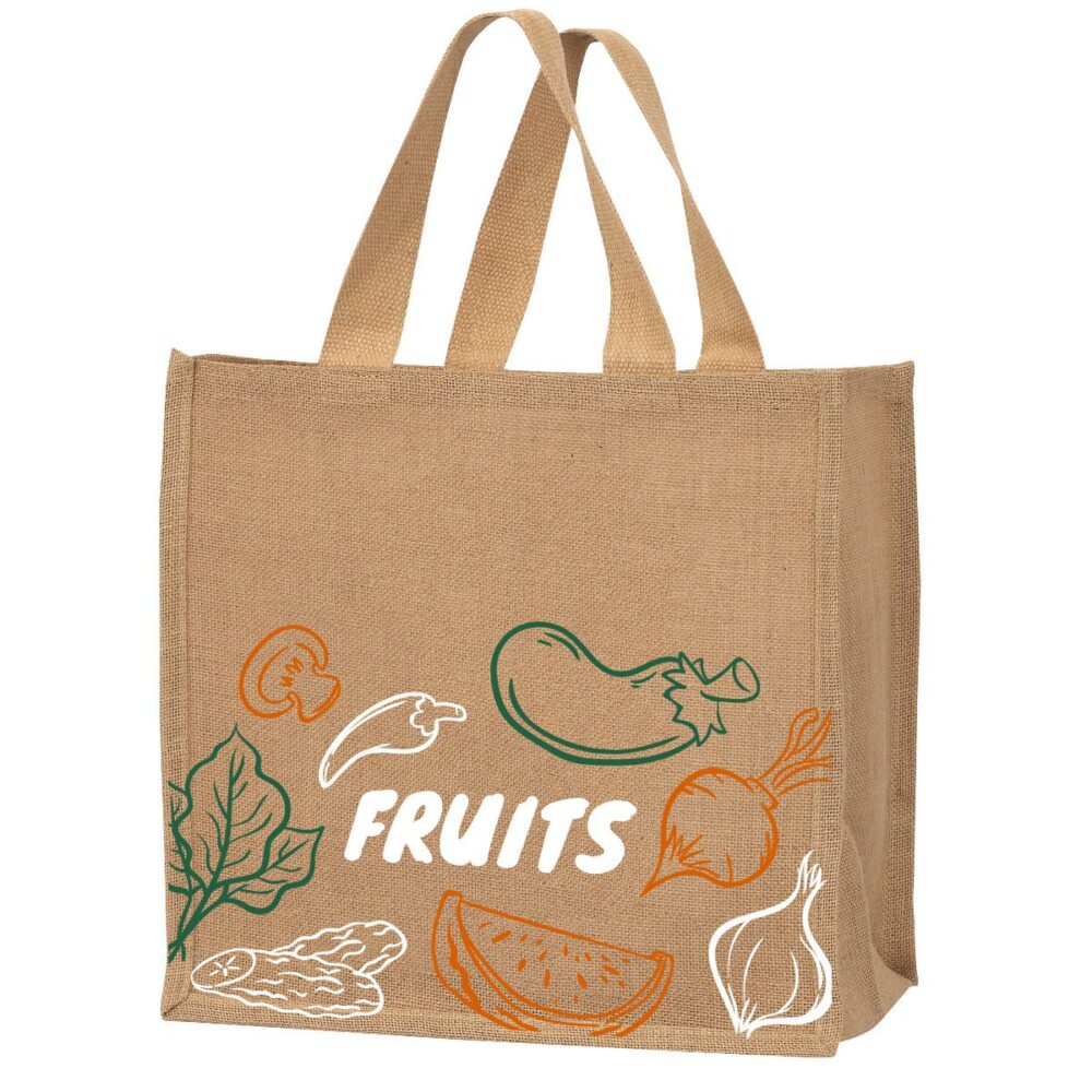 Cabas en toile de jute avec motif Fruits&Légumes