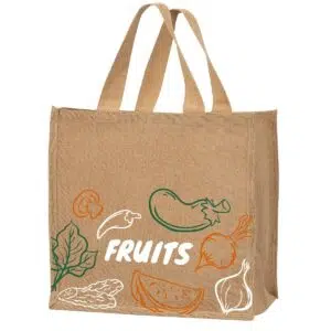 Burlap Tote Bag mat Uebst a Geméis Muster