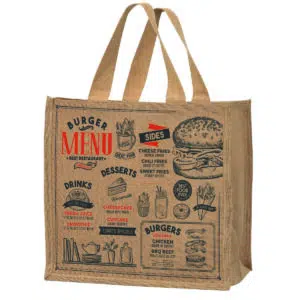 Burlap tote bag with Menu pattern