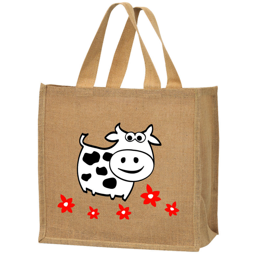 Cabas en toile de jute avec motif Vache