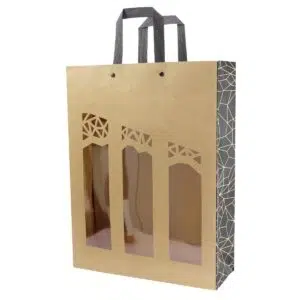 Authentic ecru bag with window for three bottles