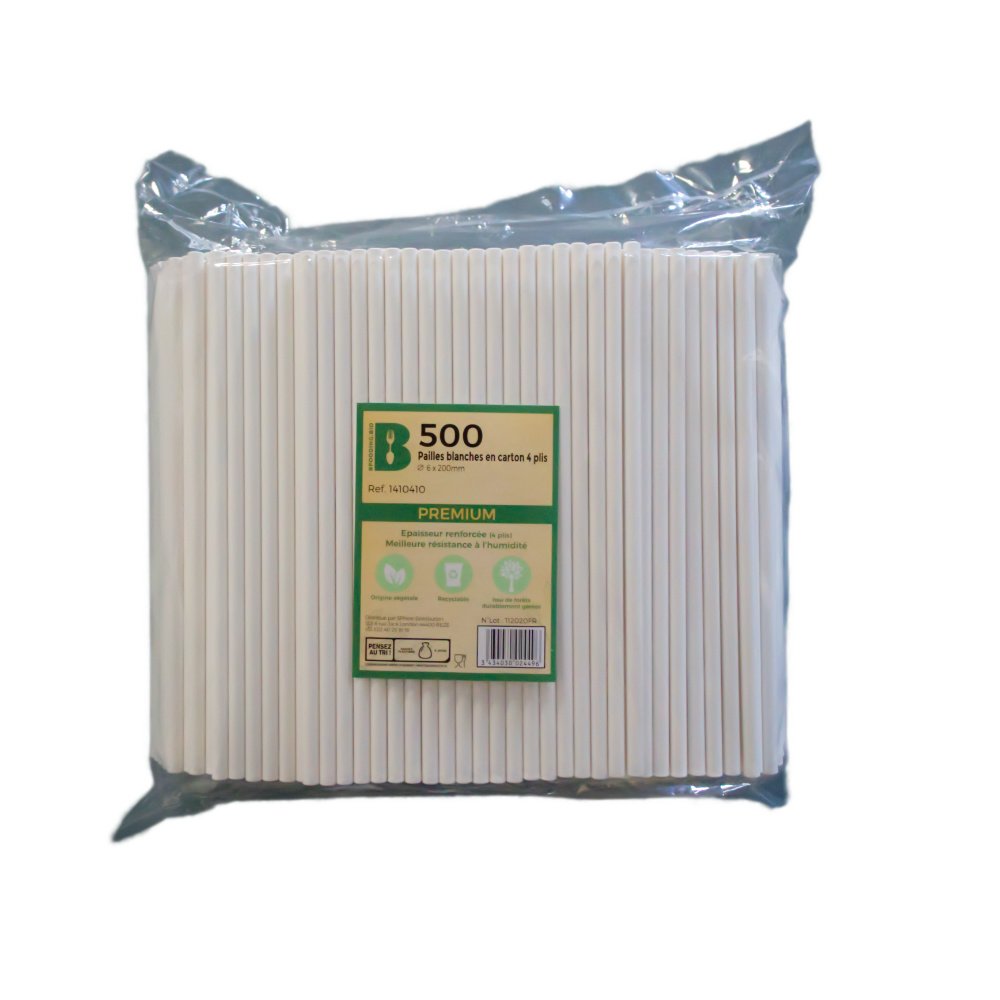 Pailles en carton blanc 200x6 mm par 500 - Furodet Emballages