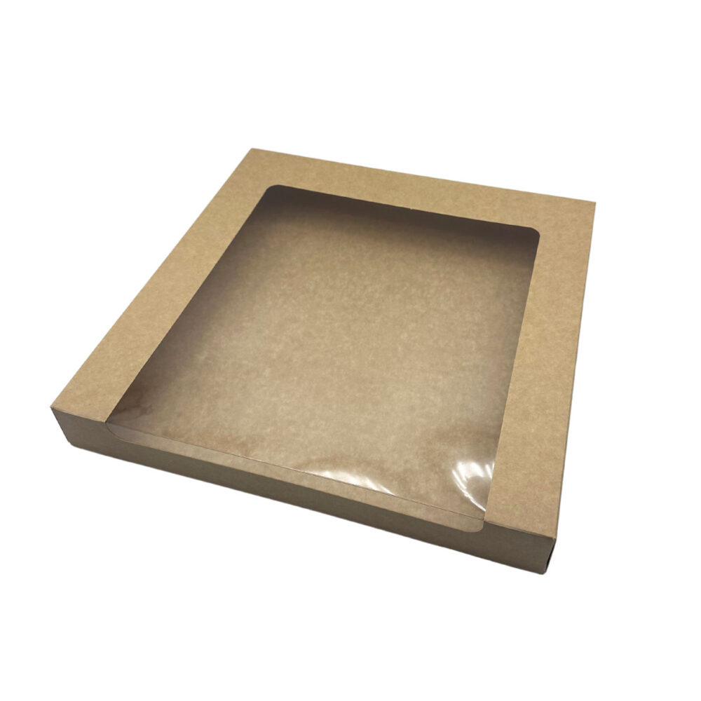 Brązowe pudełko na pizzę z kraftu z okienkiem 30x30x4 cm - Furodet Emballages