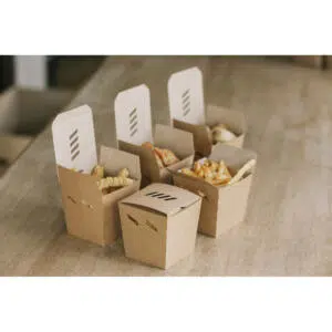 Crispy boxes for fries in brown kraft 92x92x92 mm