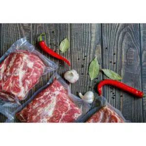 Vacuum storage bags with meat