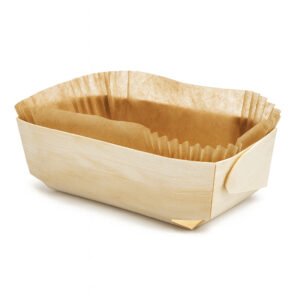 Barquette en bois avec papier cuisson 185x115x60 mm