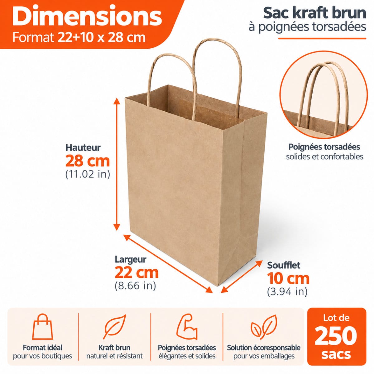 22x10x28 cm Dimensions T | Furodet Emballages Paper bag dimensions: 22+10x28 cm