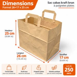 Wymiary: 26x17x25 cm | Furodet Emballages Wymiary torby papierowej: 26+17x25 cm