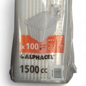 Packaging for 1500 cc garbage bags, showing a gray bin liner with an orange label reading 'x 100' and the Alpha… logo at the bottom.