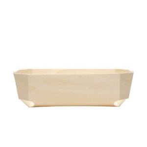 CO9A0202-BARON-F-HD | Furodet Emballages Rectangular light wood planter box with tapered corners, empty inside, on a white background.