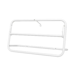 White metal bed rail to prevent falls on a bed, mounted along the side