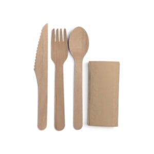 Kit 4 en 1 SERVIPACK fourchette, couteau, grande cuillère et serviette