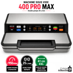 Professional sous?vide machine 400 Pro Max with digital control panel and stainless steel lid.