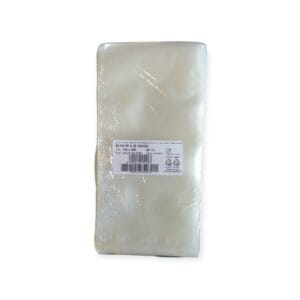 SSVG1530 | Furodet Emballages Silberner Vakuumbeutel in vertikaler Ausrichtung mit einem weißen Etikett, das die Größe 150x300 angibt, und einem Barcode am unteren Rand auf der Vorderseite.