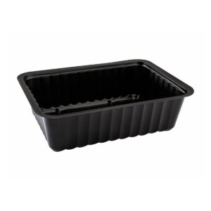 Schwarze rechteckige Kastenform mit geriffeltem Rand zum Backen von Brot oder Kuchen (antihaftbeschichtet).