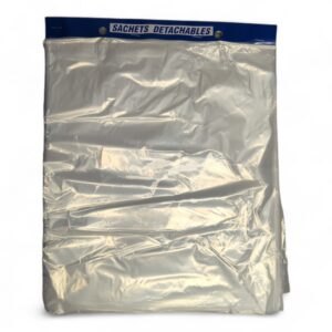 Silver plastic bag with a blue top label reading 'SACHETS DETACHABLES'